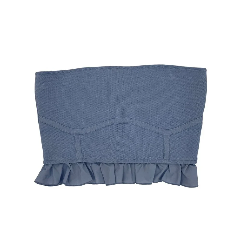 Zara Light Blue Ruffle Corset Bandeau Crop Top | Coastal Cowgirl Balletcore Boho - Picture 10 of 16